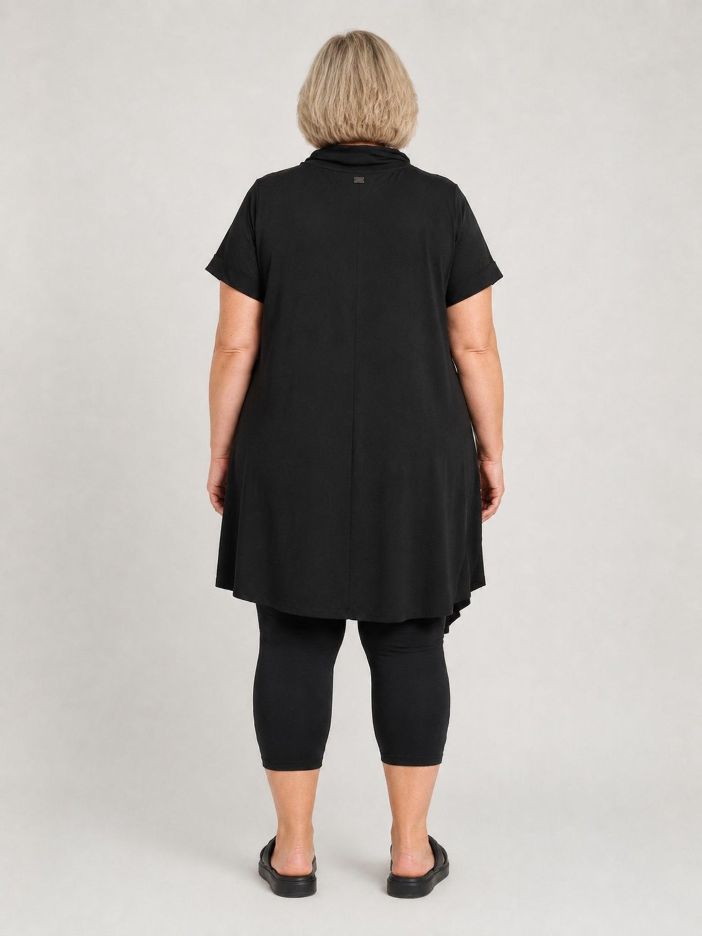 Pont Neuf Long-Tunika Viskose mit Wasserfallkragen A-Linie – Schwarz Gr. M–3XL (42–56)