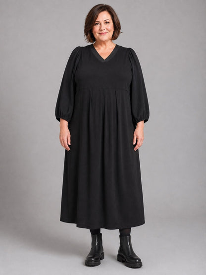 Pont Neuf Langes Kleid Viskose mit Microtaft A-Linie – Schwarz Gr. M–3XL (42–56)