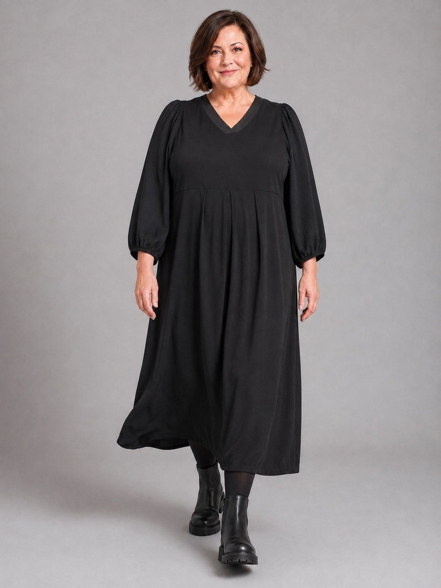 Pont Neuf Langes Kleid Viskose mit Microtaft A-Linie – Schwarz Gr. M–3XL (42–56)