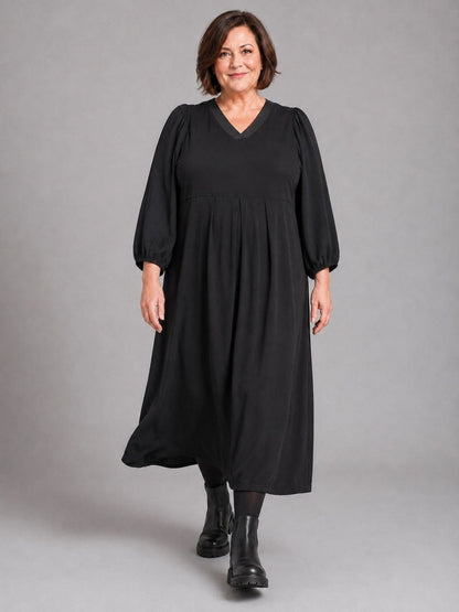 Pont Neuf Langes Kleid Viskose mit Microtaft A-Linie – Schwarz Gr. M–3XL (42–56)