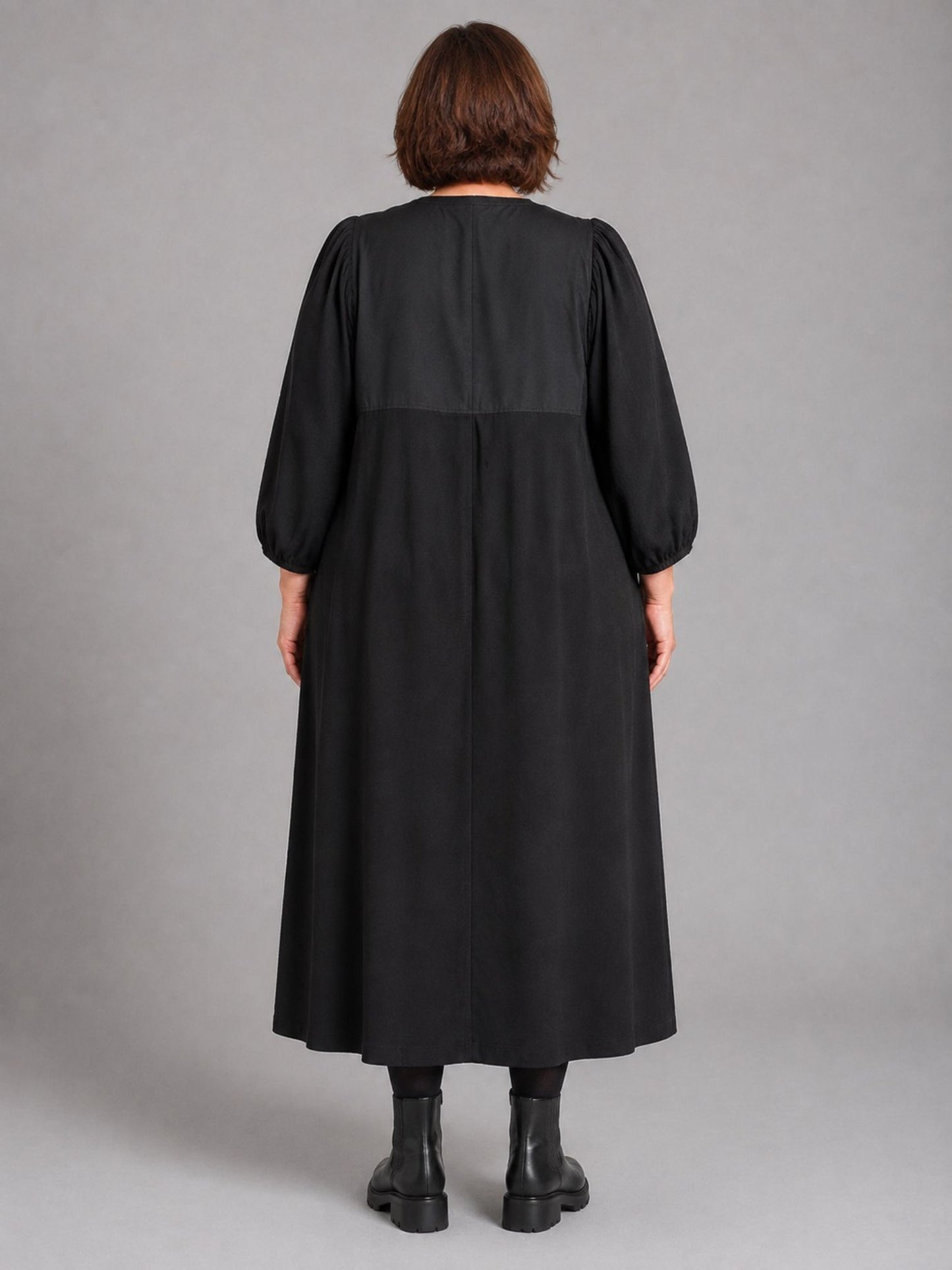 Pont Neuf Langes Kleid Viskose mit Microtaft A-Linie – Schwarz Gr. M–3XL (42–56)