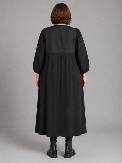 Pont Neuf Langes Kleid Viskose mit Microtaft A-Linie – Schwarz Gr. M–3XL (42–56)