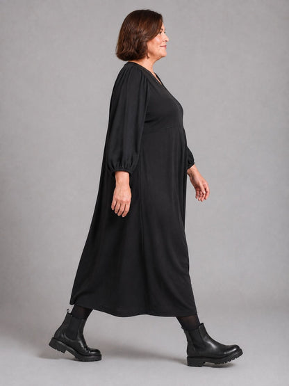 Pont Neuf Langes Kleid Viskose mit Microtaft A-Linie – Schwarz Gr. M–3XL (42–56)