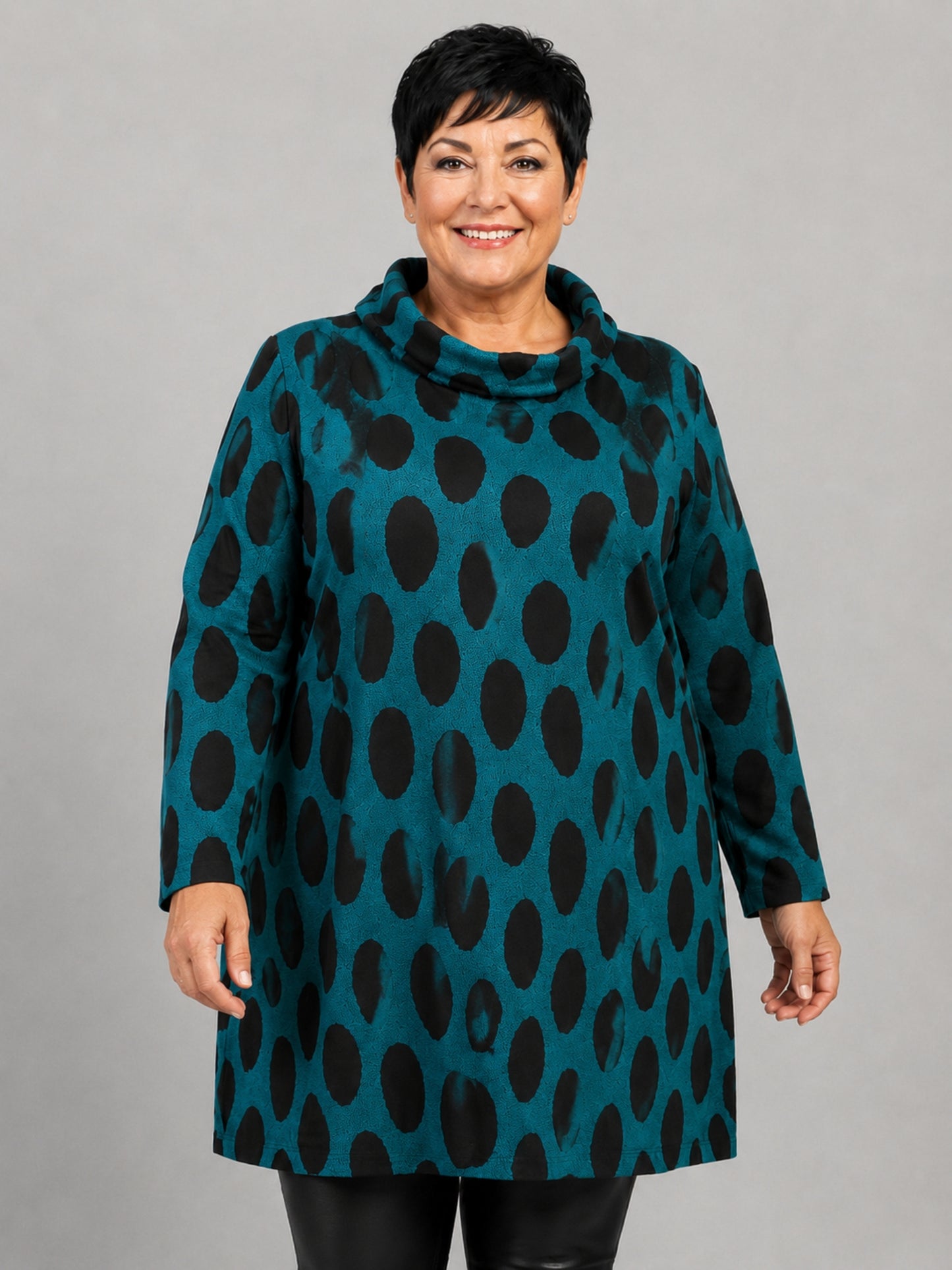 Pont Neuf Tunika Viskose in Strickoptik mit Rollkragen A-Linie – Petrol/Schwarz Gr. XL–3XL (48–56)