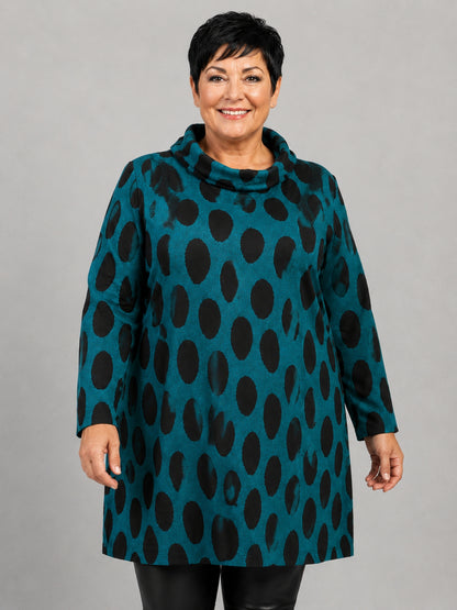 Pont Neuf Tunika Viskose in Strickoptik mit Rollkragen A-Linie – Petrol/Schwarz Gr. XL–3XL (48–56)