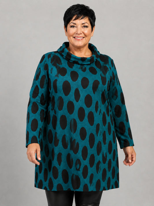 Pont Neuf Tunika Viskose in Strickoptik mit Rollkragen A-Linie – Petrol/Schwarz Gr. XL–3XL (48–56)