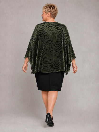 Sempre Piu festliches Etuikleid mit Chiffon-Überwurf – Khaki/Schwarz Gr. 44–60