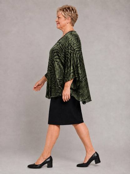 Sempre Piu festliches Etuikleid mit Chiffon-Überwurf – Khaki/Schwarz Gr. 44–60