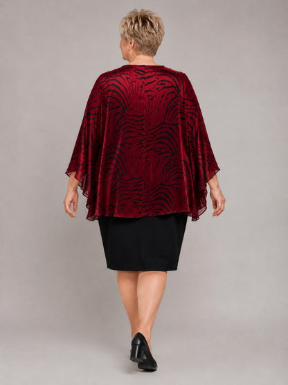 Sempre Piu festliches Etuikleid mit Chiffon-Überwurf – Rot/Schwarz Gr. 44–60
