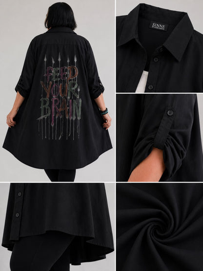 Sinne by Coom Lange Bluse A-Linie mit Rückenprint – Schwarz & Weiß Gr. 1–4 (EU 40–56)