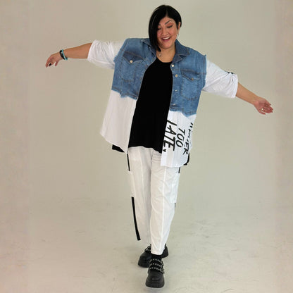 Sinne Blusenjacke mit Jeans-Optik Print Weiß Blau