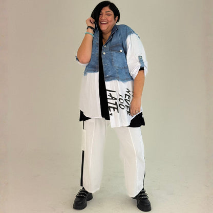 Sinne Blusenjacke mit Jeans-Optik Print Weiß Blau