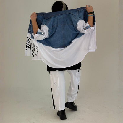 Sinne Blusenjacke mit Jeans-Optik Print Weiß Blau