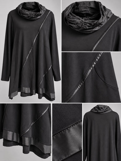 Kunstlederband, Taftkragen und doppelter Saum des schwarzen Shirts, Detailansicht