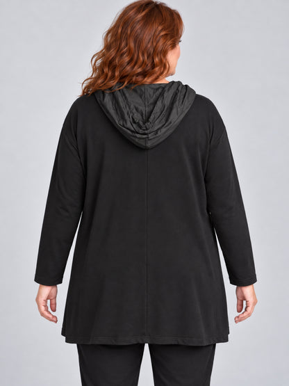 Schwarzes Kapuzenshirt mit Microtaft-Kapuze, Rückansicht
