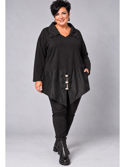 Sinne by Coom Design Tunika Microtaft mit Schnallen A-Linie – Schwarz Gr. 44–58