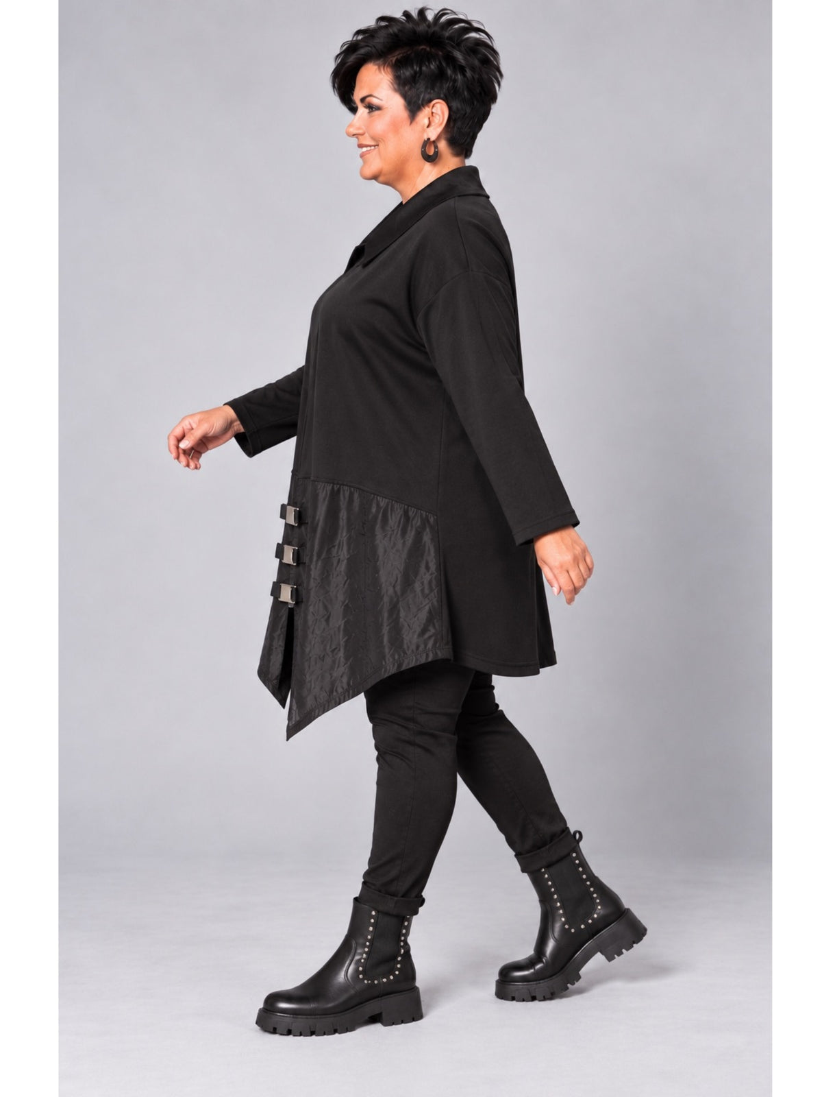 Sinne by Coom Design Tunika Microtaft mit Schnallen A-Linie – Schwarz Gr. 44–58