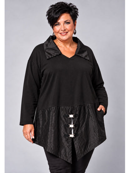 Sinne by Coom Design Tunika Microtaft mit Schnallen A-Linie – Schwarz Gr. 44–58