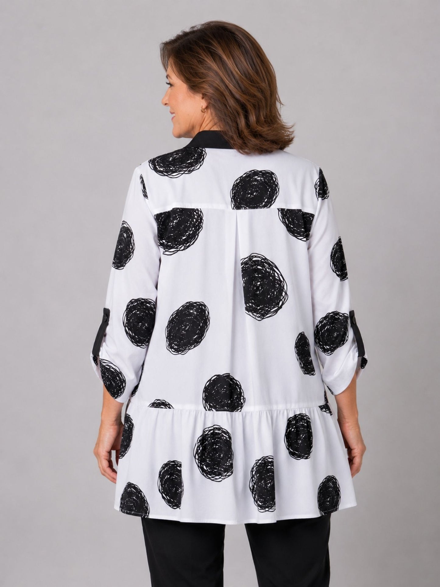 Sinne by Coom Bluse Grafik-Print Schwarz-Weiß – Blusenjacke | Große Größen