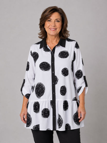 Sinne by Coom Bluse Grafik-Print Schwarz-Weiß – Blusenjacke | Große Größen