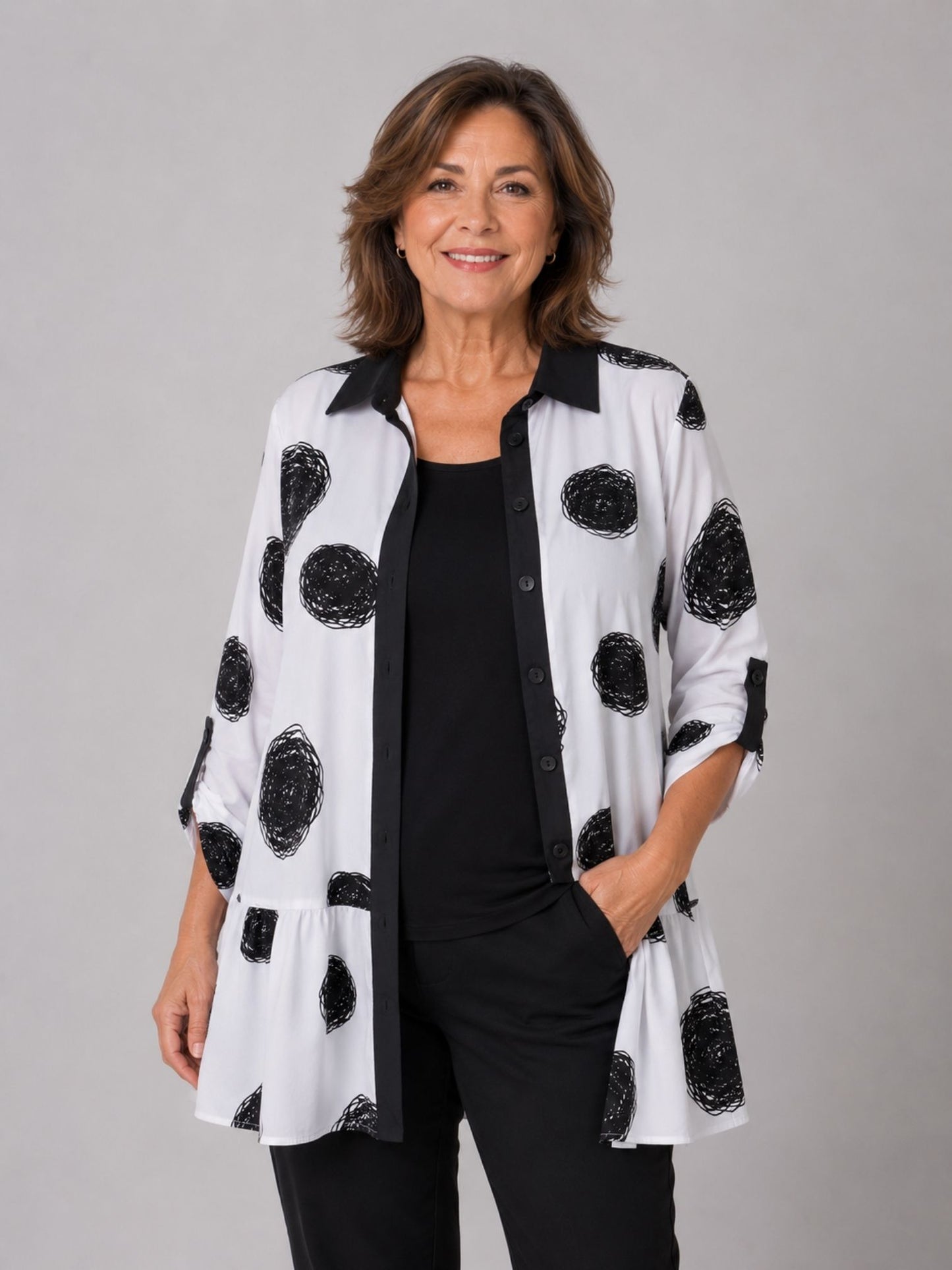Sinne by Coom Bluse Grafik-Print Schwarz-Weiß – Blusenjacke | Große Größen