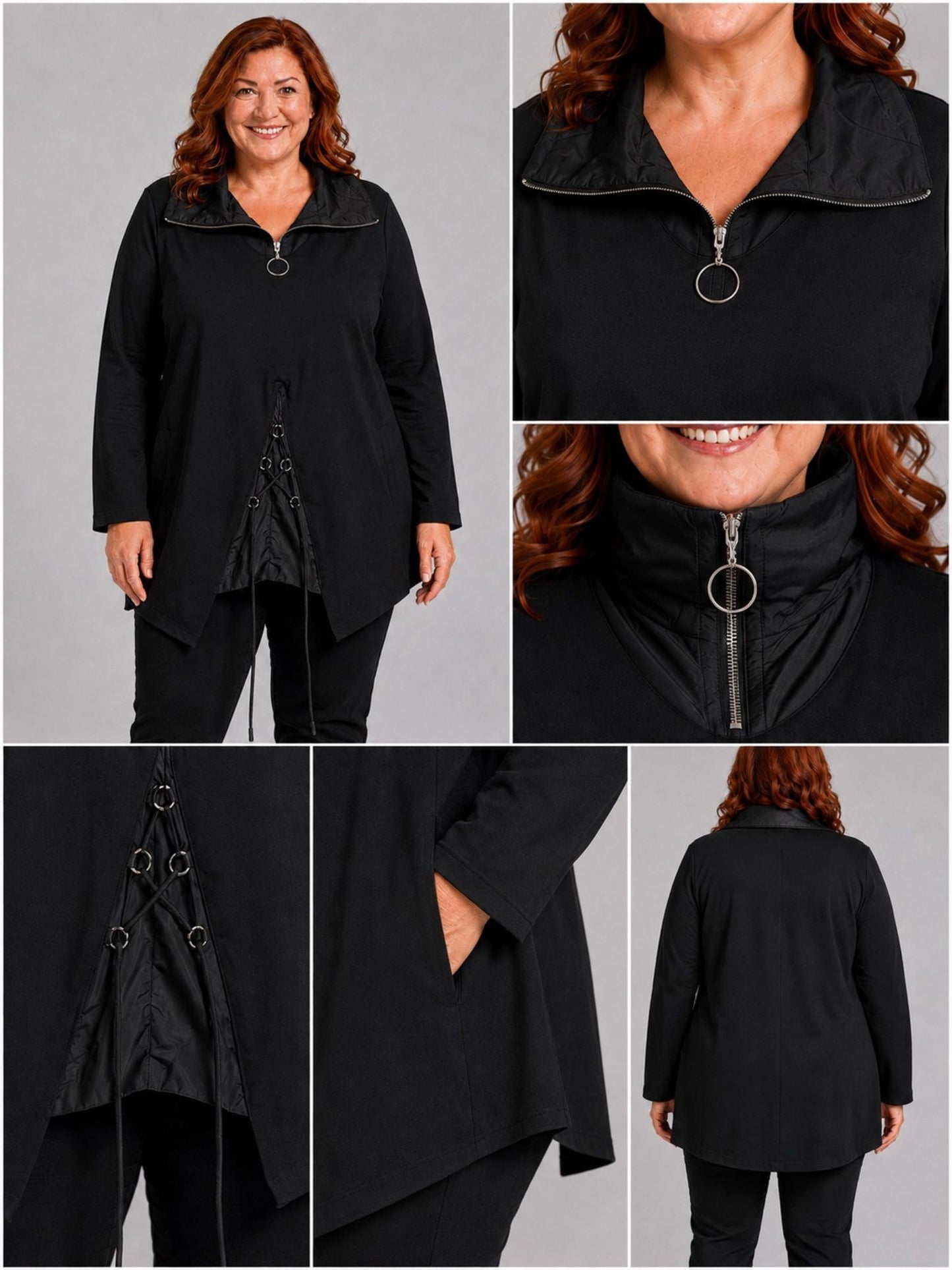 Sinne by Coom Design Tunika Baumwolle mit Microtaft A-Linie – Schwarz Gr. 1–3 (EU 42–58)