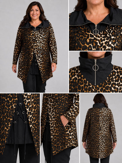 Sinne by Coom Design Tunika Viskose mit Microtaft-Kragen A-Linie – Leo Braun/Schwarz Gr. 1–3 (EU 42–58)