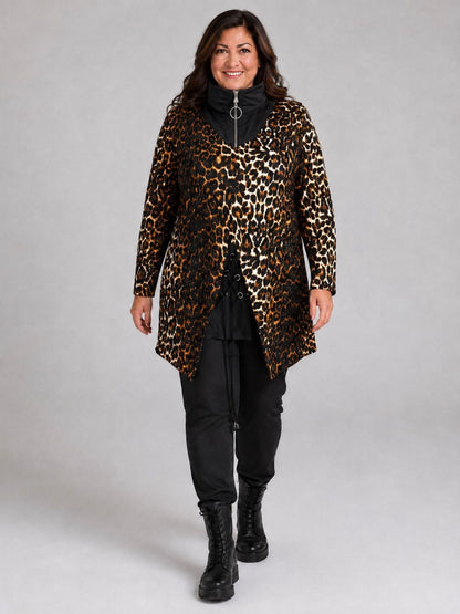 Sinne by Coom Design Tunika Viskose mit Microtaft-Kragen A-Linie – Leo Braun/Schwarz Gr. 1–3 (EU 42–58)