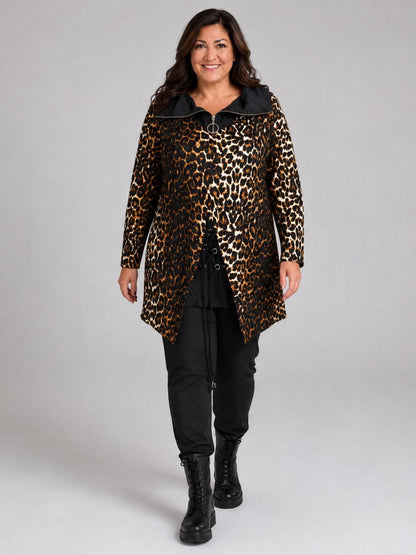 Sinne by Coom Design Tunika Viskose mit Microtaft-Kragen A-Linie – Leo Braun/Schwarz Gr. 1–3 (EU 42–58)