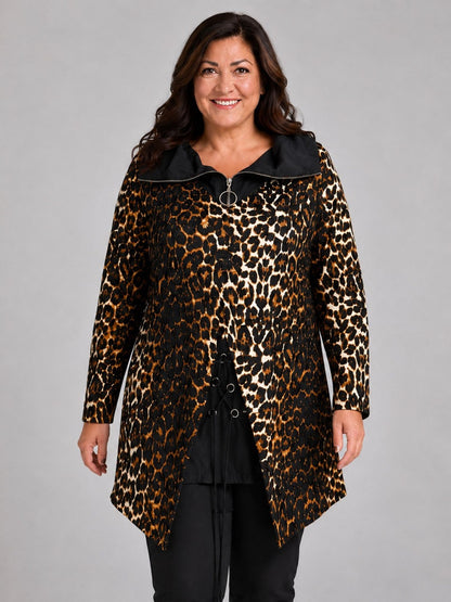 Sinne by Coom Design Tunika Viskose mit Microtaft-Kragen A-Linie – Leo Braun/Schwarz Gr. 1–3 (EU 42–58)