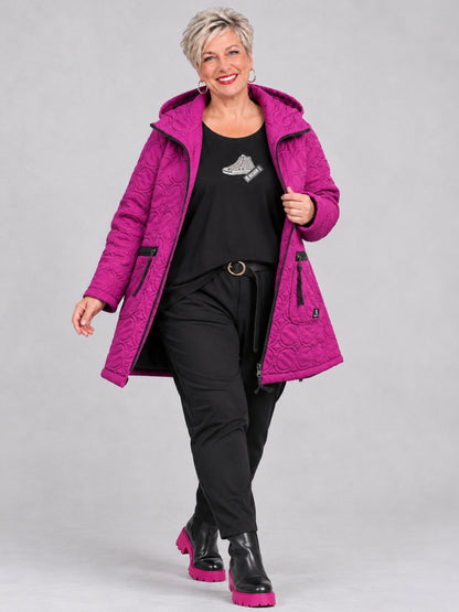 Sinne by Coom Design Steppjacke mit Kapuze leicht wattiert A-Linie – Fuchsia/Kiwi/Lila/Schwarz Gr. 44–54