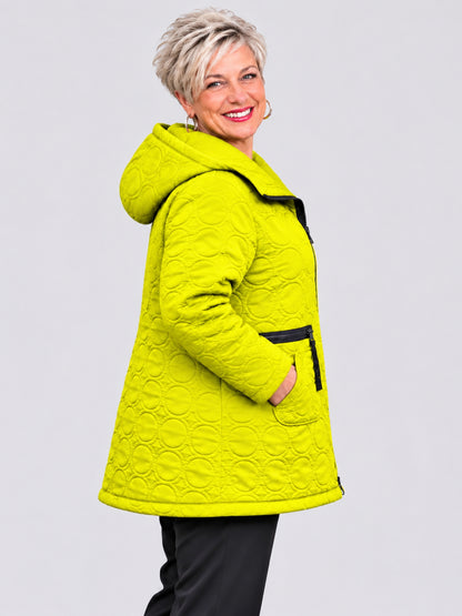 Sinne by Coom Design Steppjacke mit Kapuze leicht wattiert A-Linie – Fuchsia/Kiwi/Lila/Schwarz Gr. 44–54