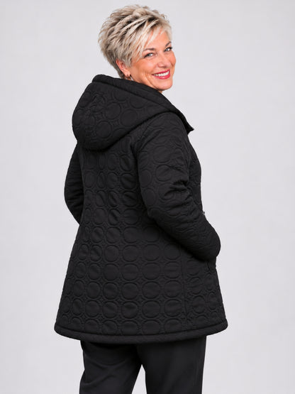 Sinne by Coom Design Steppjacke mit Kapuze leicht wattiert A-Linie – Fuchsia/Kiwi/Lila/Schwarz Gr. 44–54