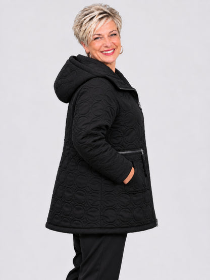 Sinne by Coom Design Steppjacke mit Kapuze leicht wattiert A-Linie – Fuchsia/Kiwi/Lila/Schwarz Gr. 44–54