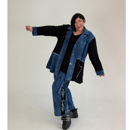 Sinne by Coom Jeanshose Jeansblau Schrift große Größen – Nickis XXL Fashion – Ansicht 5