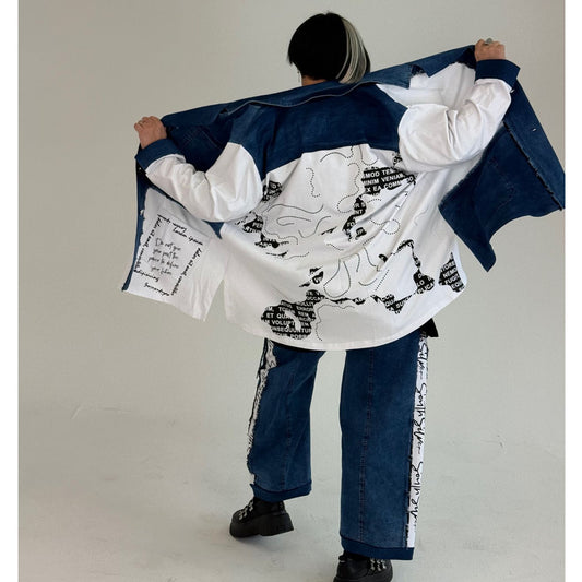 Sinne by Coom Jeansjacke Blazerstyle Weiß- Schwarz- Jeansmix – bequem, modern & besonders