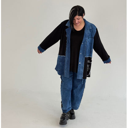 Sinne by Coom Jeansjacke Blazerstyle Weiß Schwarz große Größen – Nickis XXL Fashion – Ansicht 5