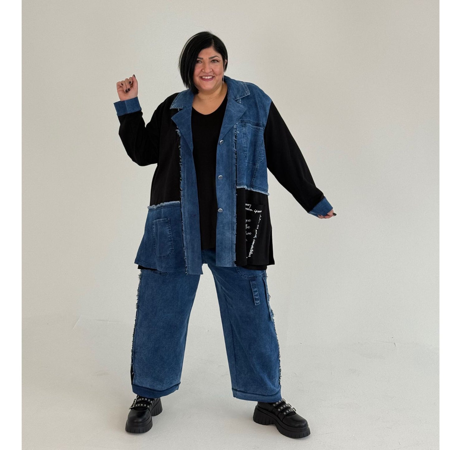 Sinne by Coom Jeansjacke Blazerstyle Weiß Schwarz große Größen – Nickis XXL Fashion – Ansicht 6