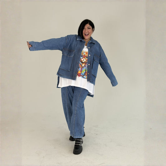 Sinne by Coom Jeansjacke Denimblau vorne kürzer hinten länger