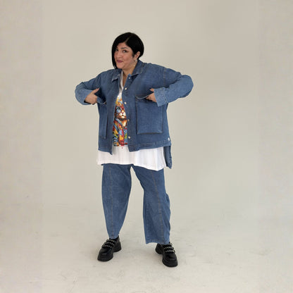 Sinne by Coom Jeansjacke Denimblau Vokuhila große Größen – Nickis XXL Fashion – Ansicht 4