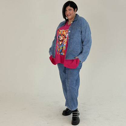 Sinne by Coom Jeansjacke Denimblau Knopfdetail große Größen – Nickis XXL Fashion – Ansicht 2