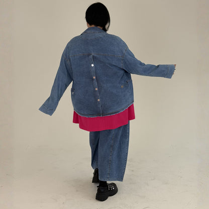 Sinne by Coom Jeansjacke Denimblau Knopfdetail große Größen – Nickis XXL Fashion – Ansicht 3