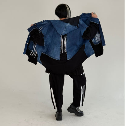 Sinne by Coom Jeansjacke mit Kapuze schwarz Oversize Word-Print