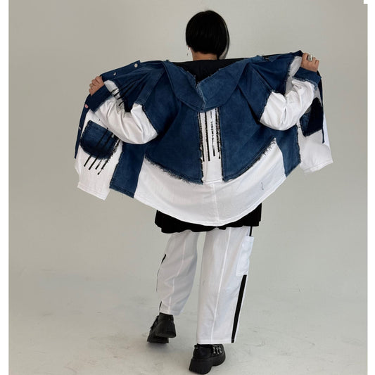 Sinne by Coom Jeansjacke mit Kapuze weiß Oversize Word-Print