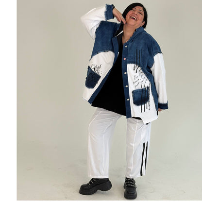 Sinne by Coom Jeansjacke mit Kapuze weiß Oversize Word-Print