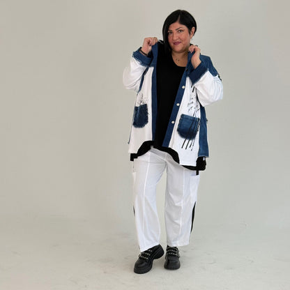 Sinne by Coom Jeansjacke mit Kapuze weiß Oversize Word-Print