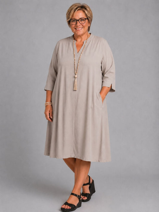 Sinne by Coom Midi-Kleid Tencel 3/4-Arm – Schwarz, Helltaupe & Mint Gr. 1–3 (EU 40–50)