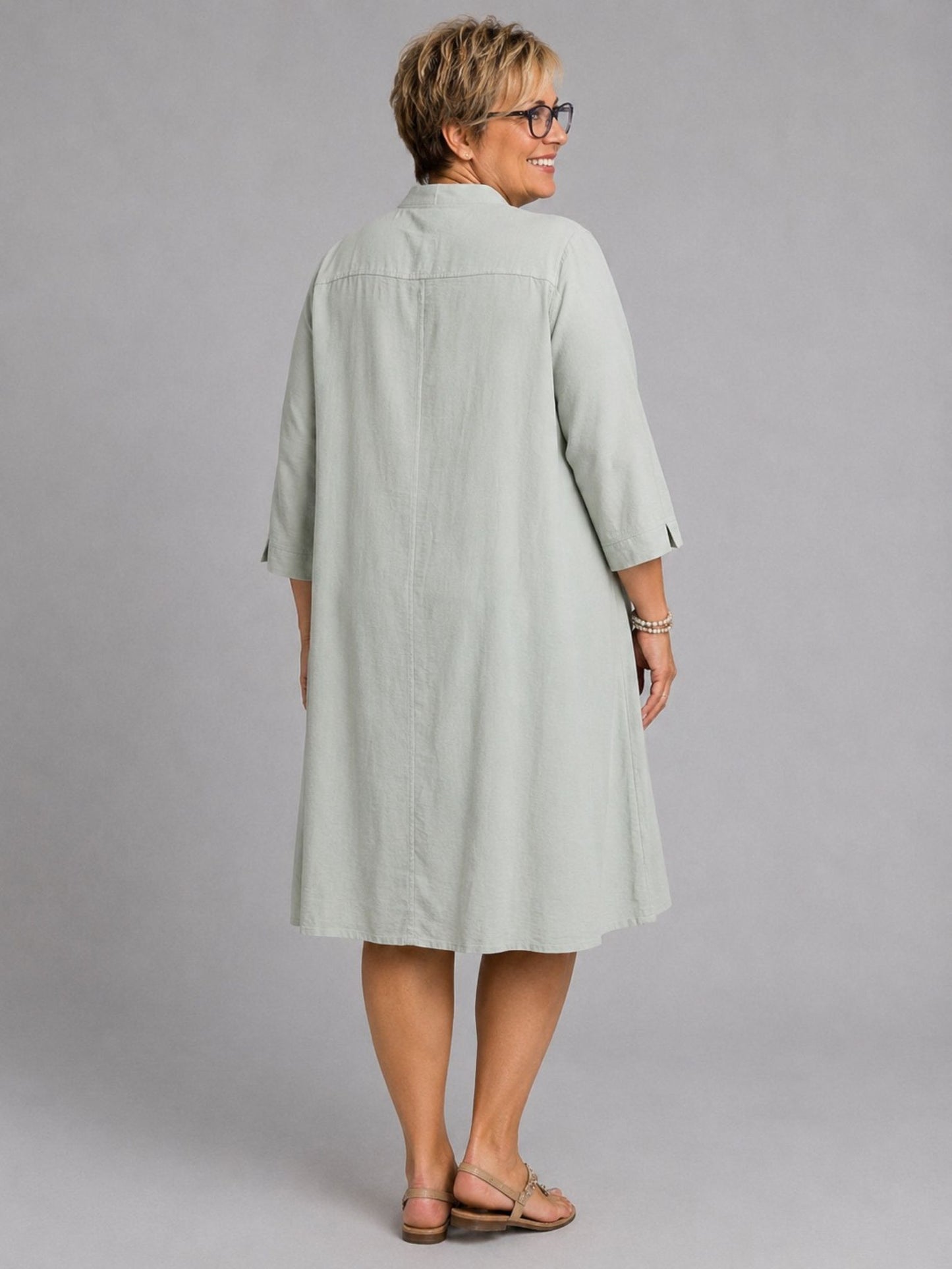 Sinne by Coom Midi-Kleid Tencel 3/4-Arm – Schwarz, Helltaupe & Mint Gr. 1–3 (EU 40–50)