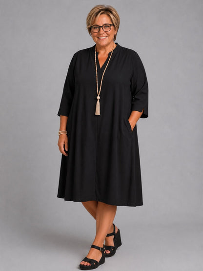 Sinne by Coom Midi-Kleid Tencel 3/4-Arm – Schwarz, Helltaupe & Mint Gr. 1–3 (EU 40–50)