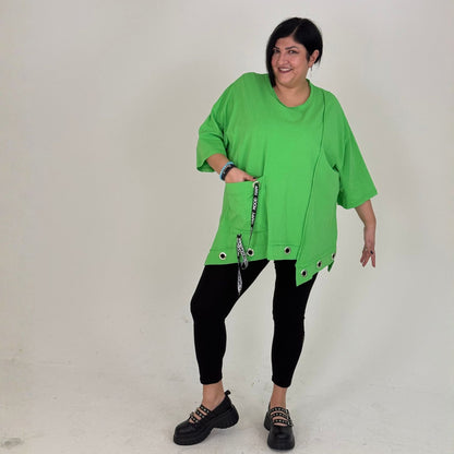 Sinne Oversize Shirt Lochösen Bänder Tasche Koralle Grün Schwarz